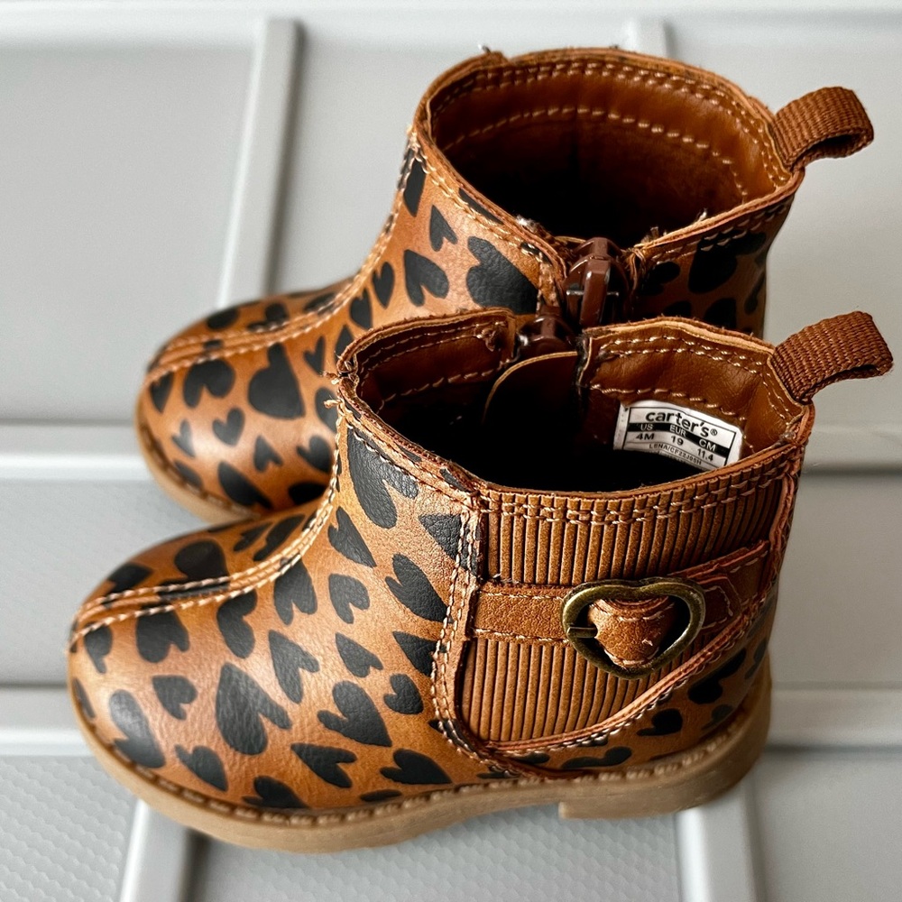 Carters baby girl size 4 brown heart boots